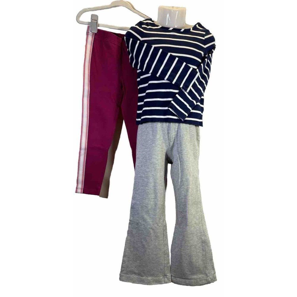 Lands End Girls Lot of 3 - Stripe Long Sleeved Shirt & 2 Pants, Small Size 4